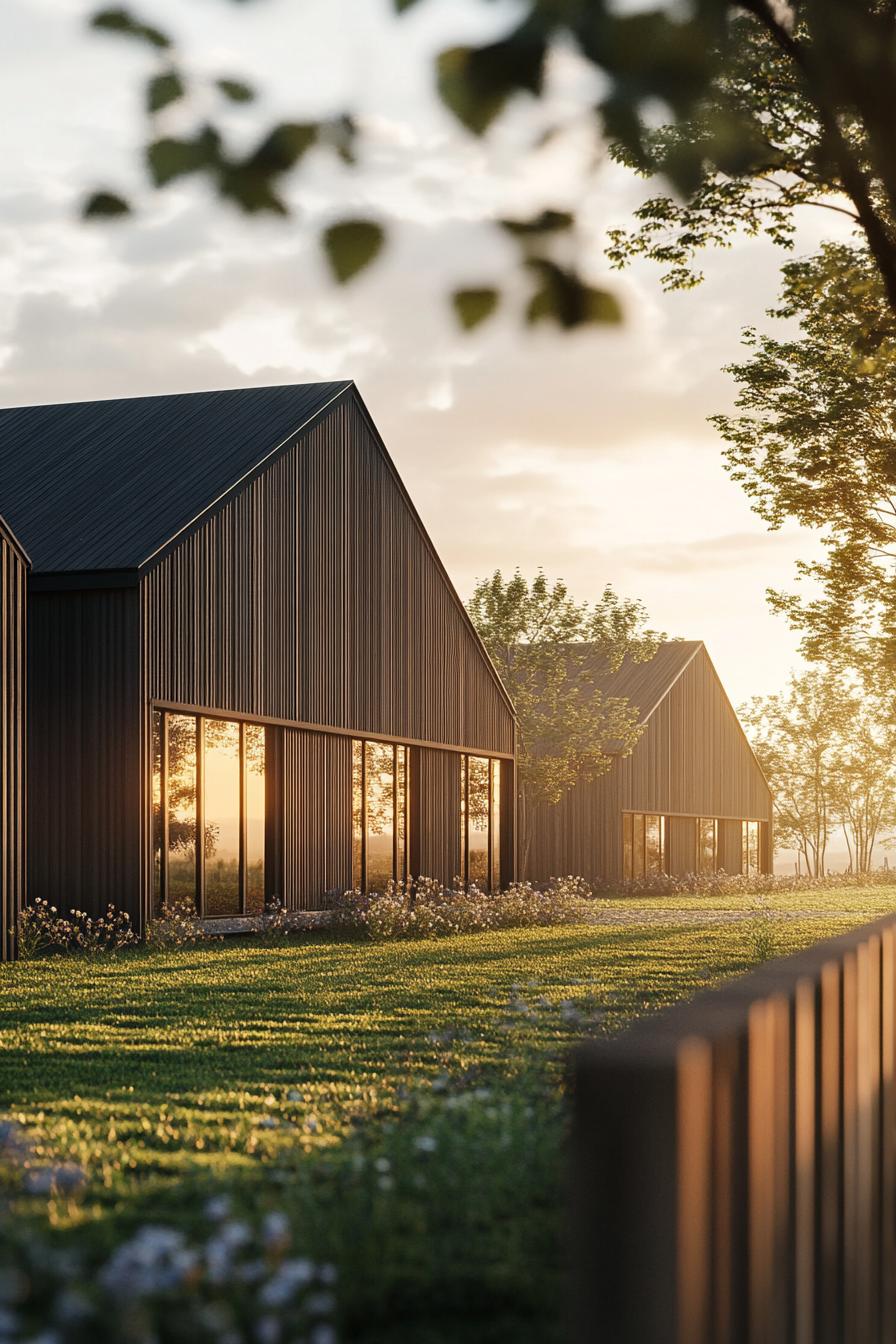 Sunlit modern Scandinavian houses with floor-to-ceiling windows