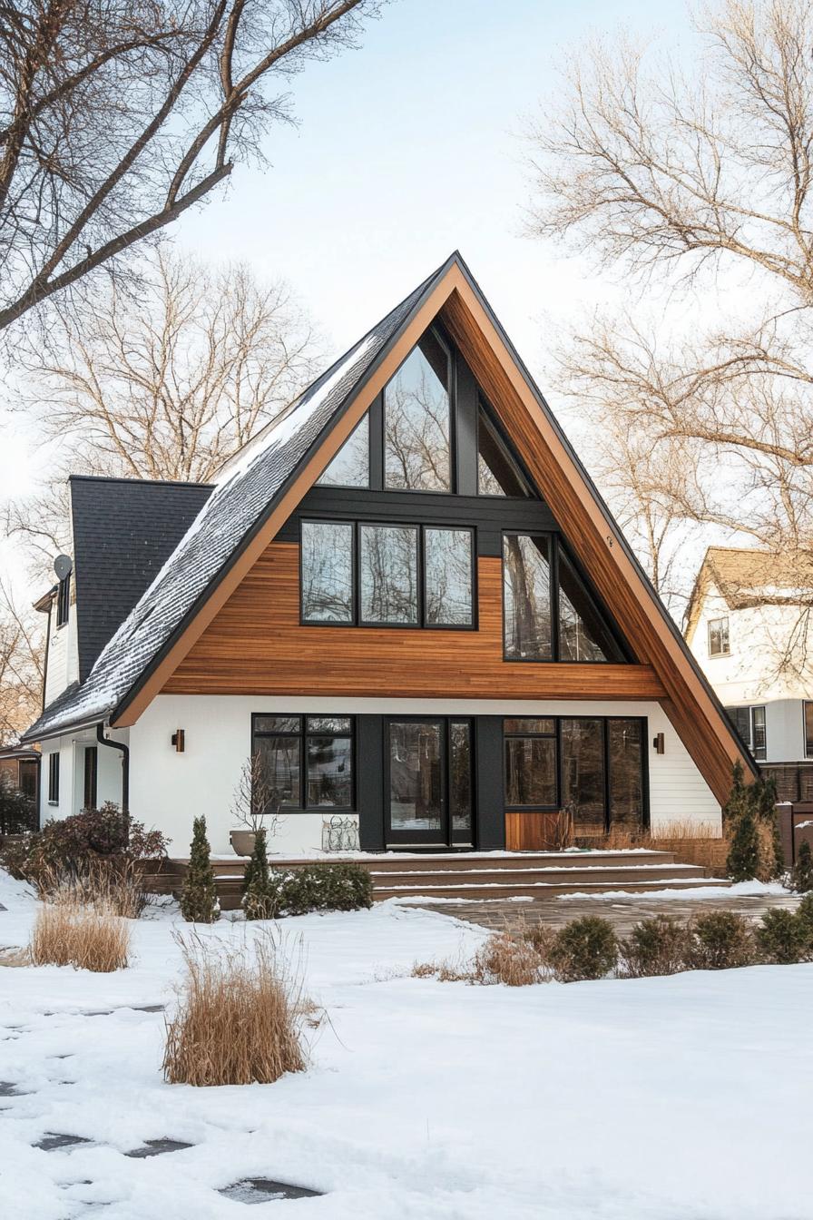 Modern A-frame house with wood and glass facade