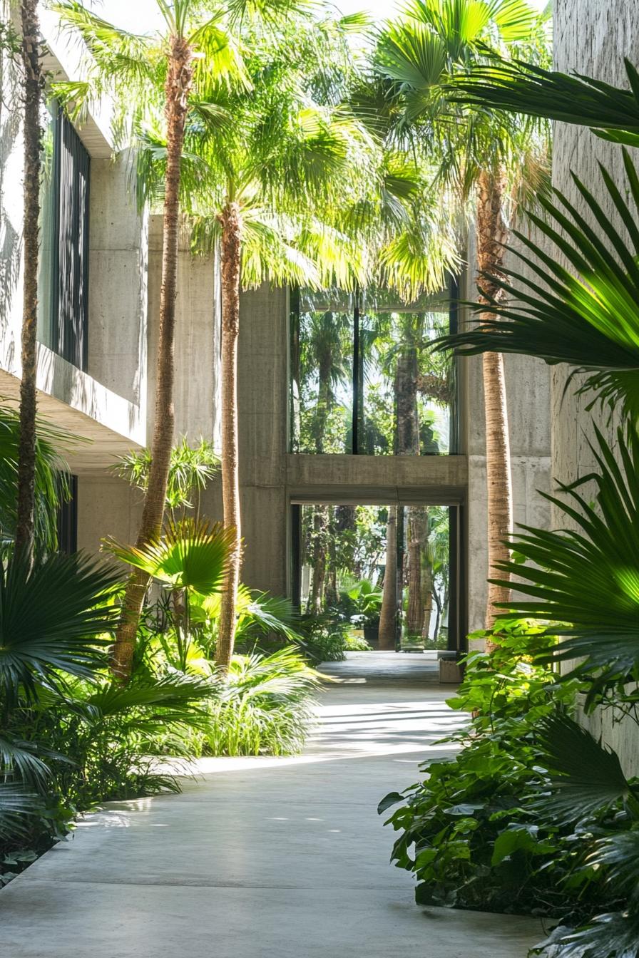 modern concrete villa design with textured siding the main entrace is large square shaped open hall on the far end of the hall the inner courtyard 1