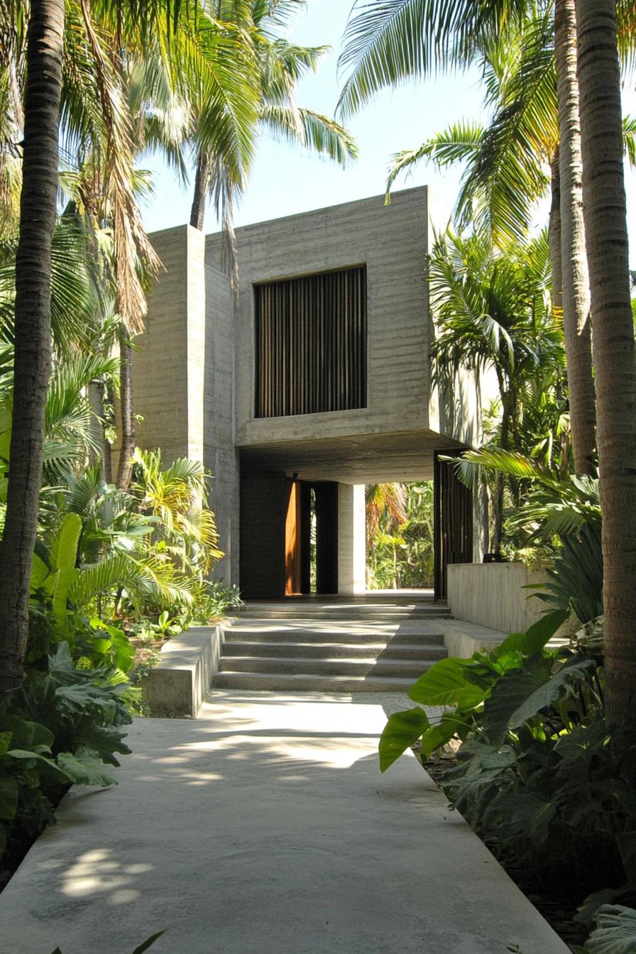 modern concrete villa design with textured siding the main entrace is large square shaped open hall on the far end of the hall the inner courtyard 2