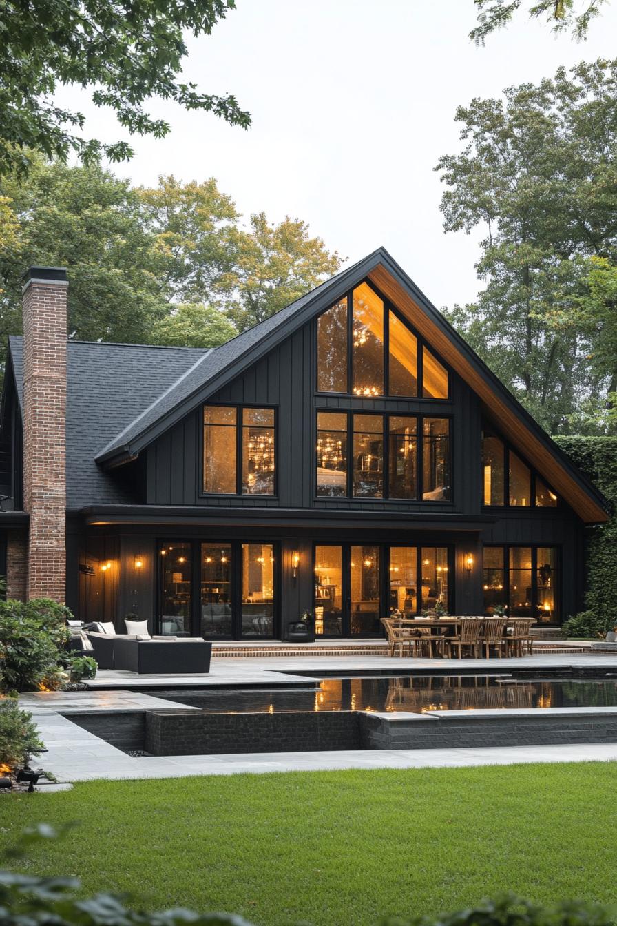 Modern A-Frame House Reflecting in Pool