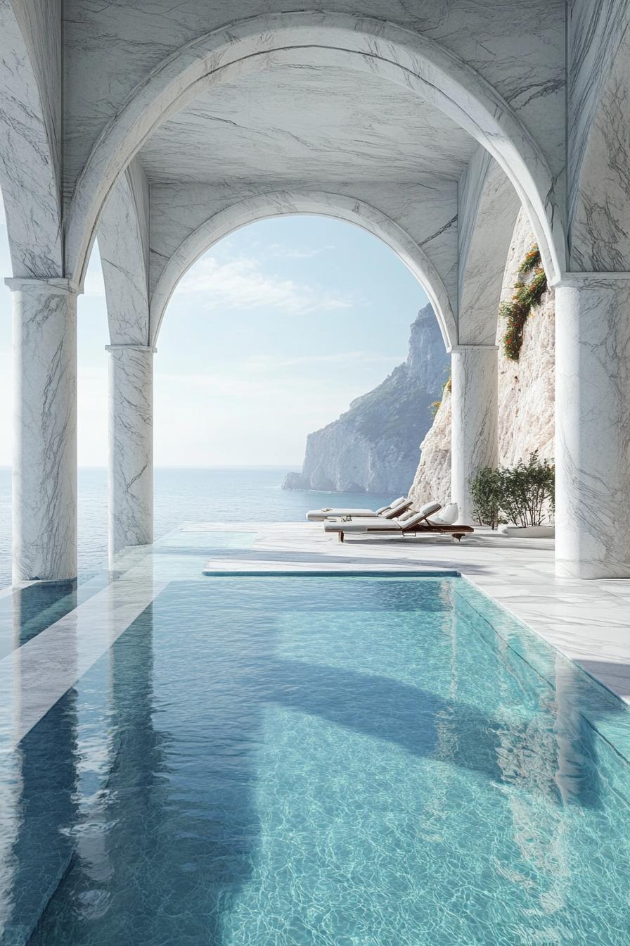 oceanside pool with tall white marble arches stunning sea view dreamscape 2