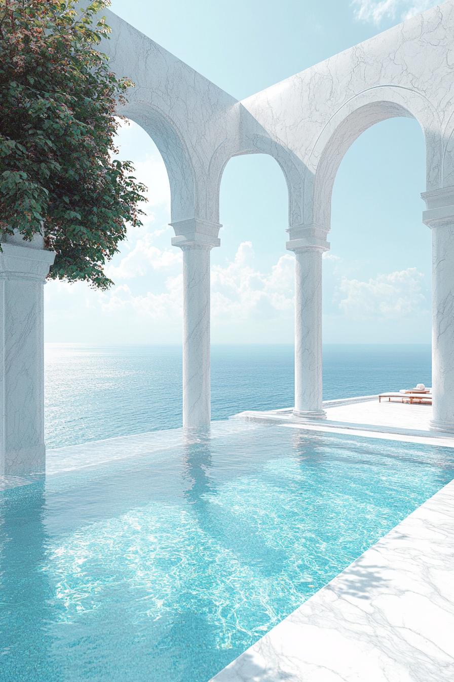 oceanside pool with tall white marble arches stunning sea view dreamscape 3