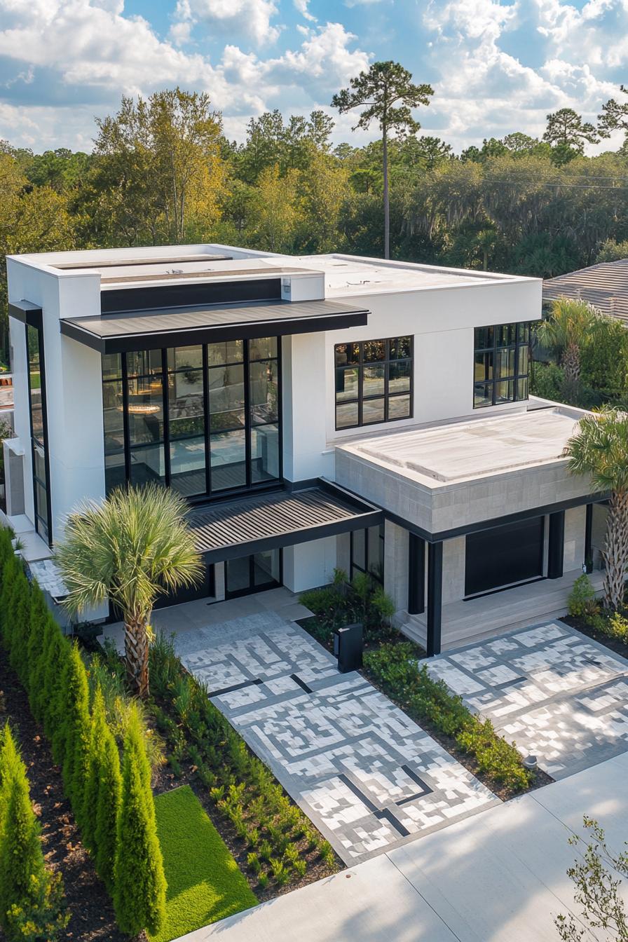 Modern flat-roofed house with large windows