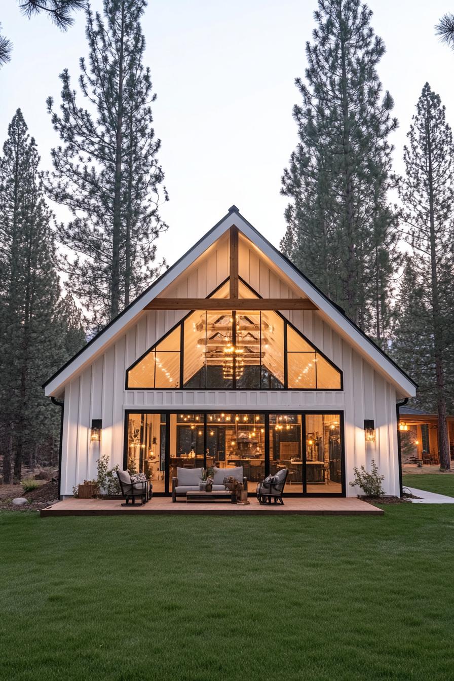 Modern barndominium with large windows