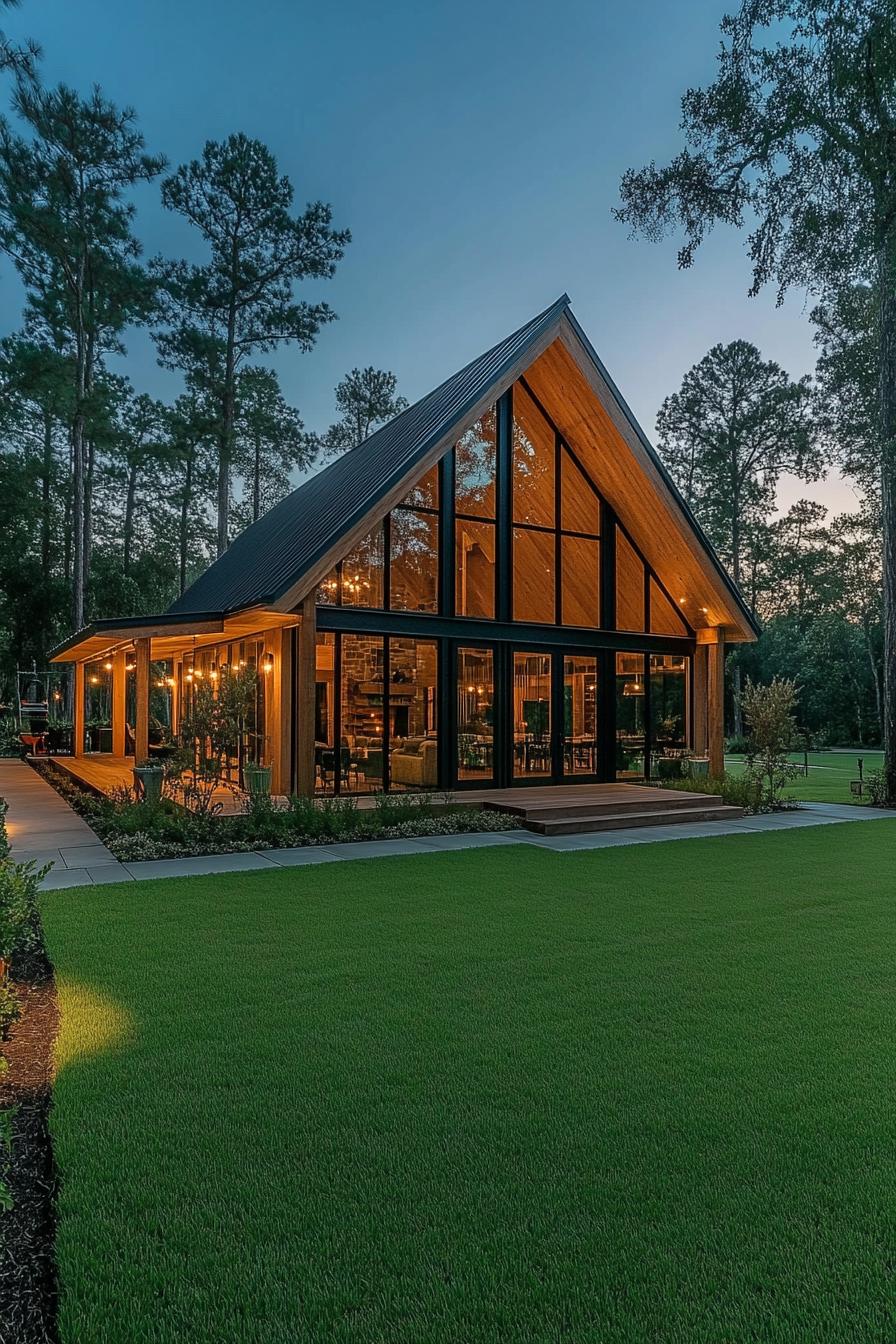 A-frame house with large glass windows