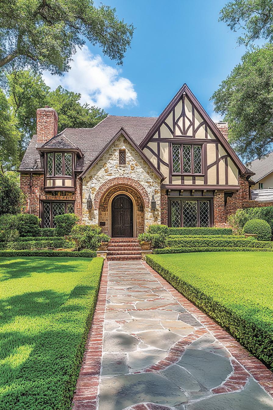 Charming Tudor-style house with lush greenery