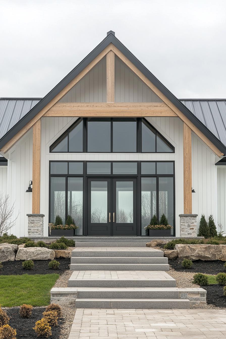 Contemporary house with large windows and wooden accents