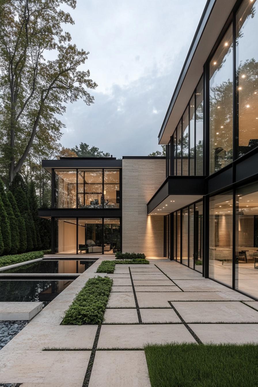 Modern house with glass walls and neat garden