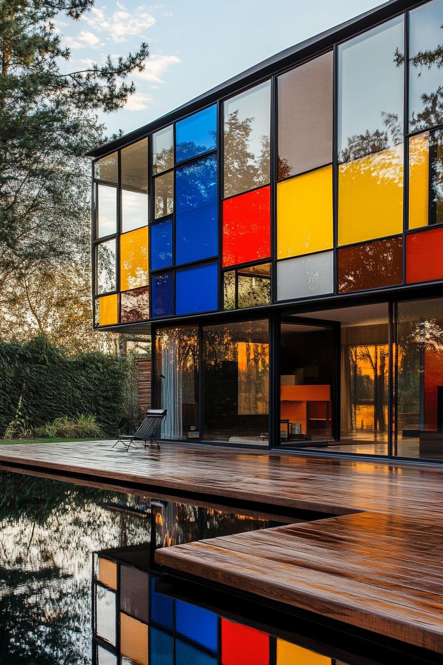 Colorful modern house with reflective glass panels