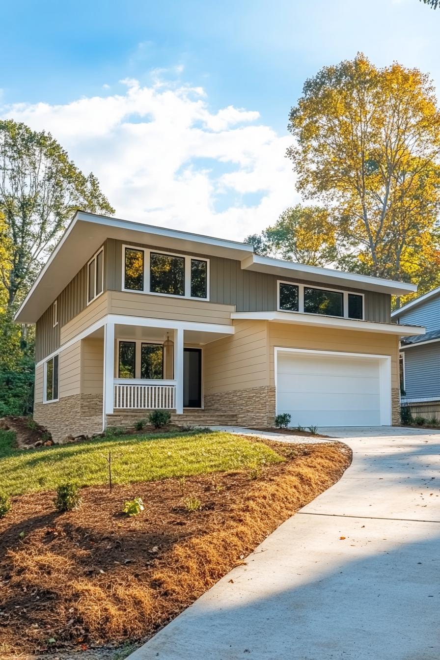 Modern split level home with a spacious driveway