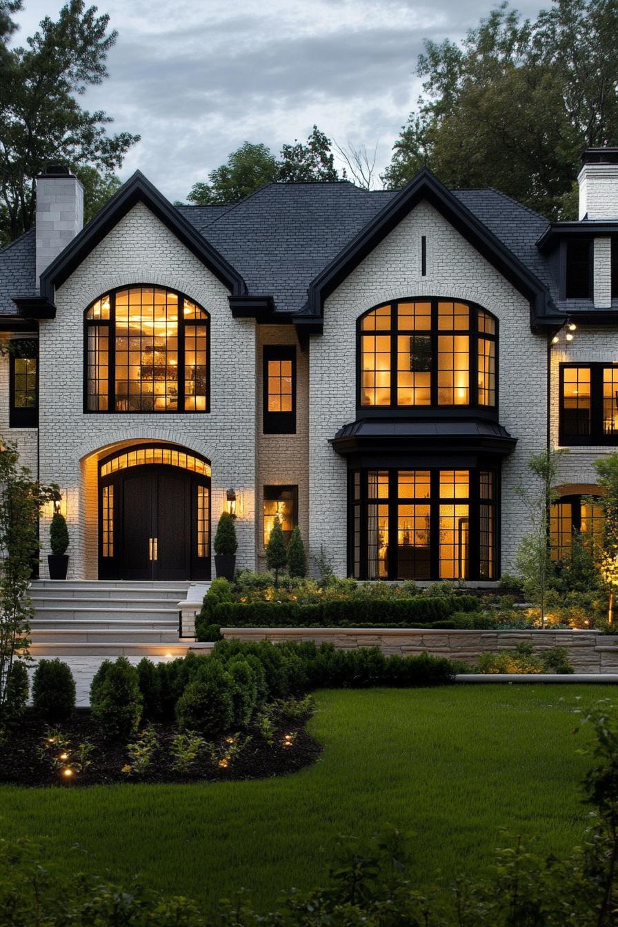 Elegant luxury home with glowing windows