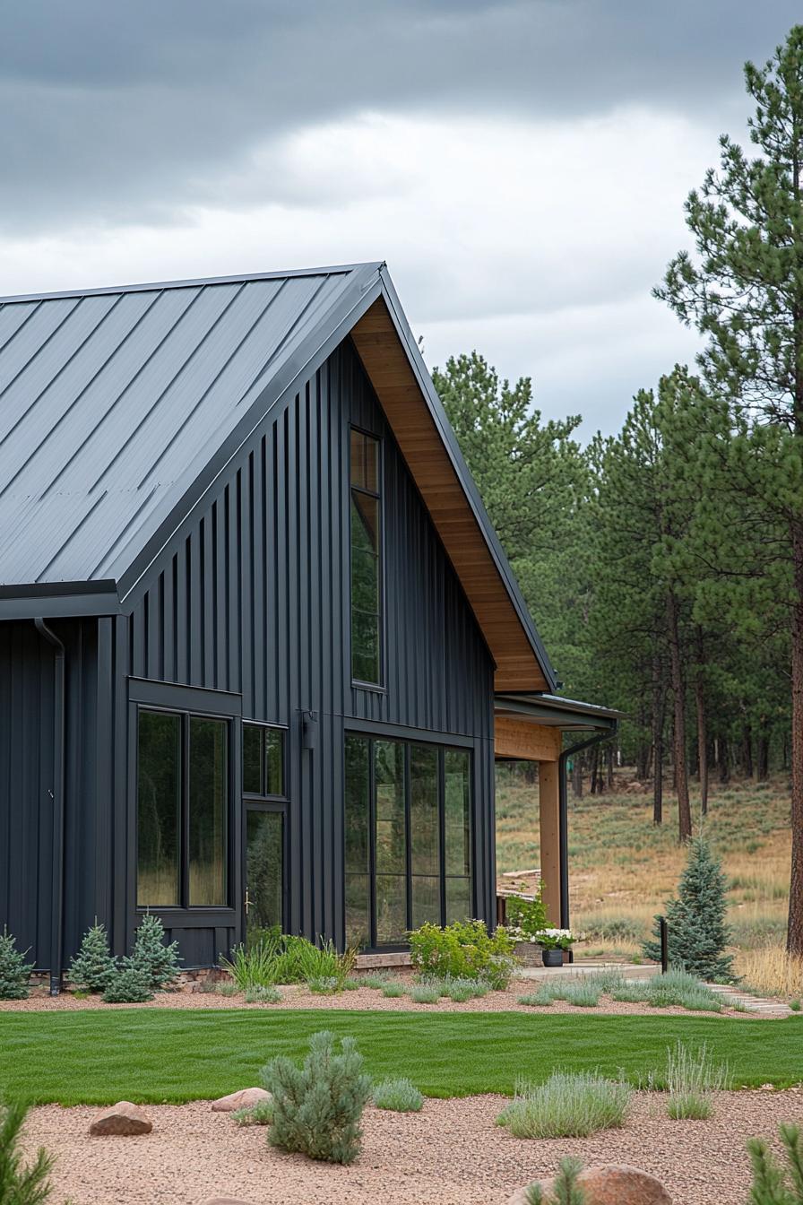 Modern metal home nestled in the woods