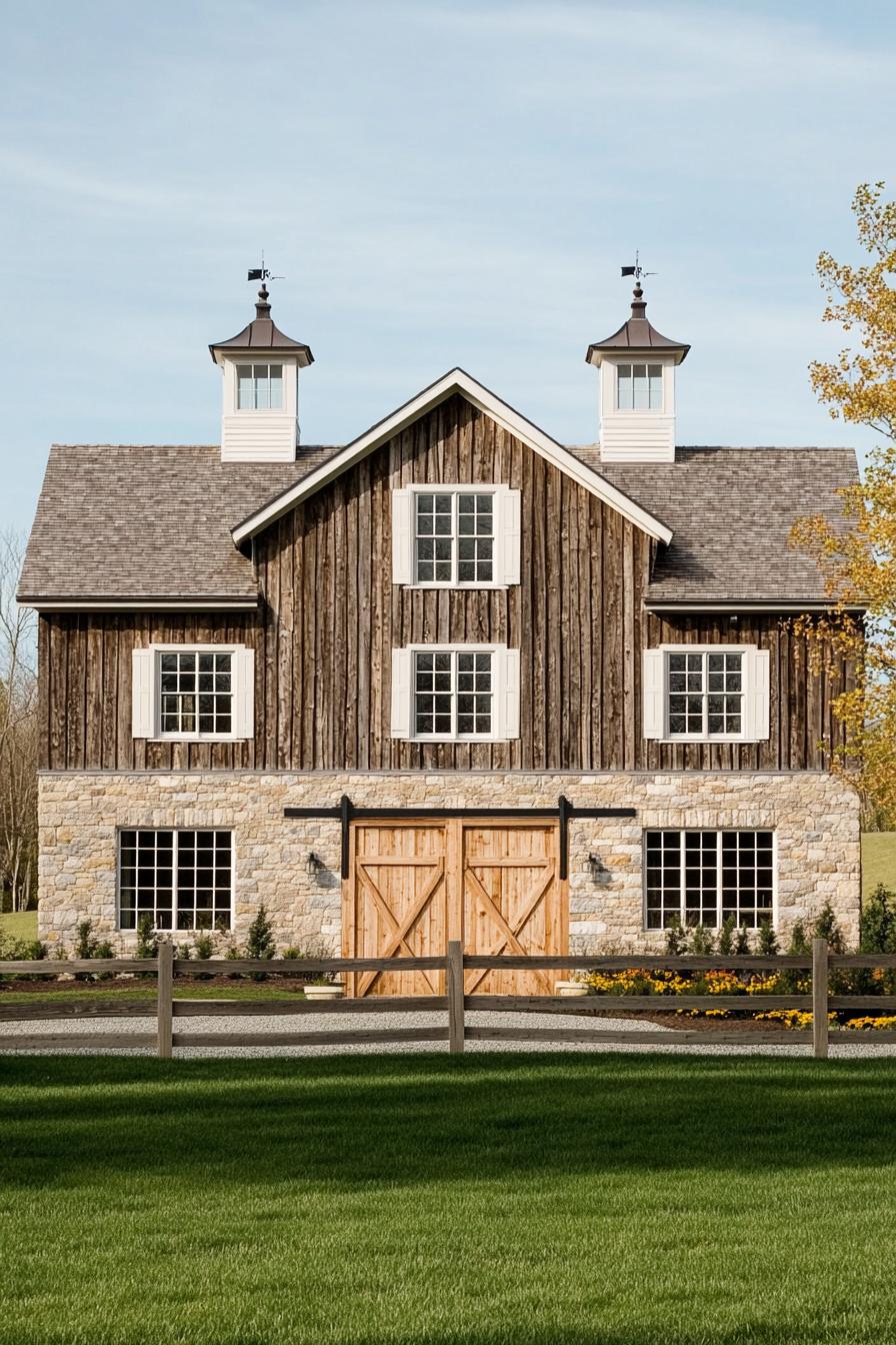 Charming modern barn with wooden and stone design