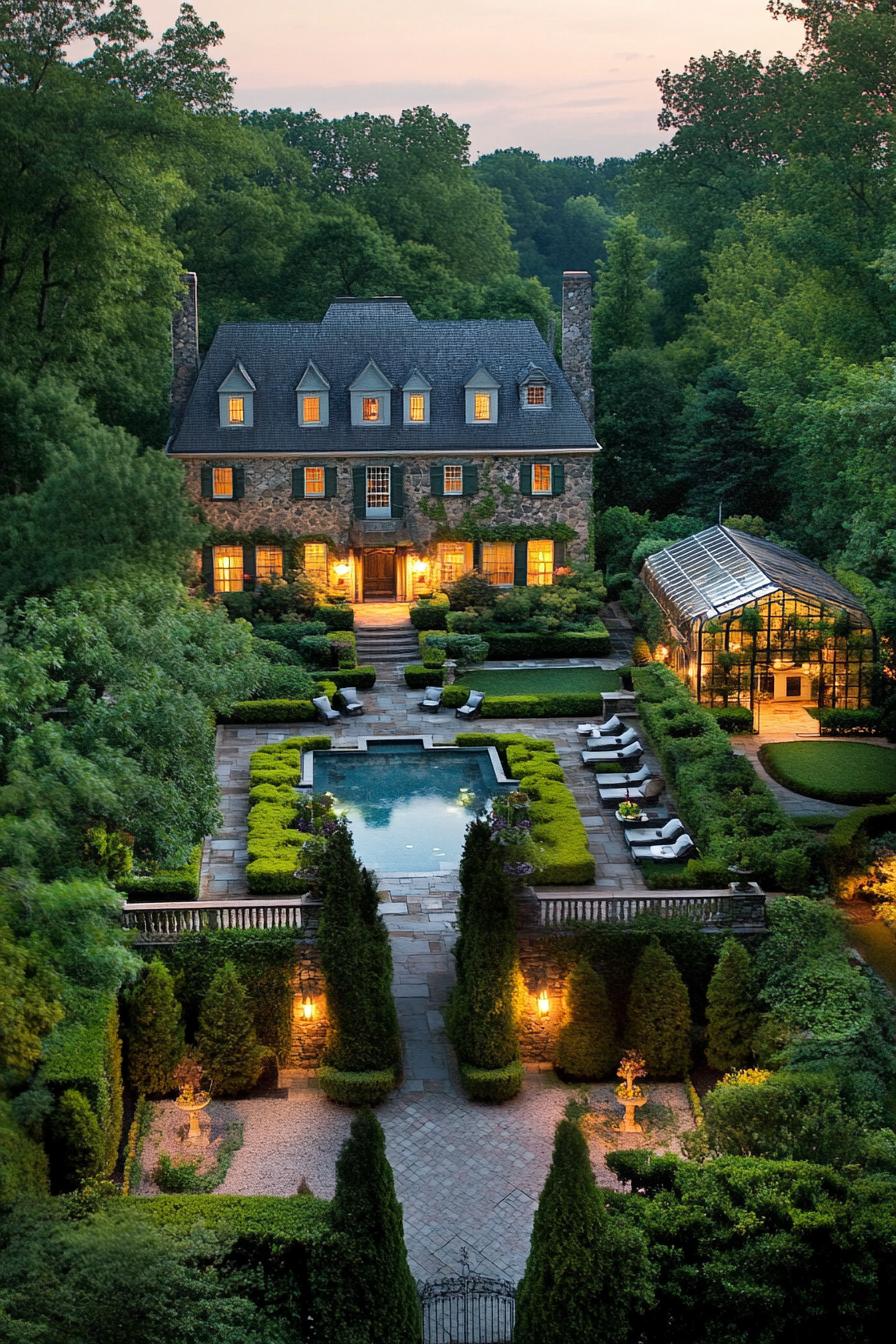 Luxurious stone house with a pool and garden