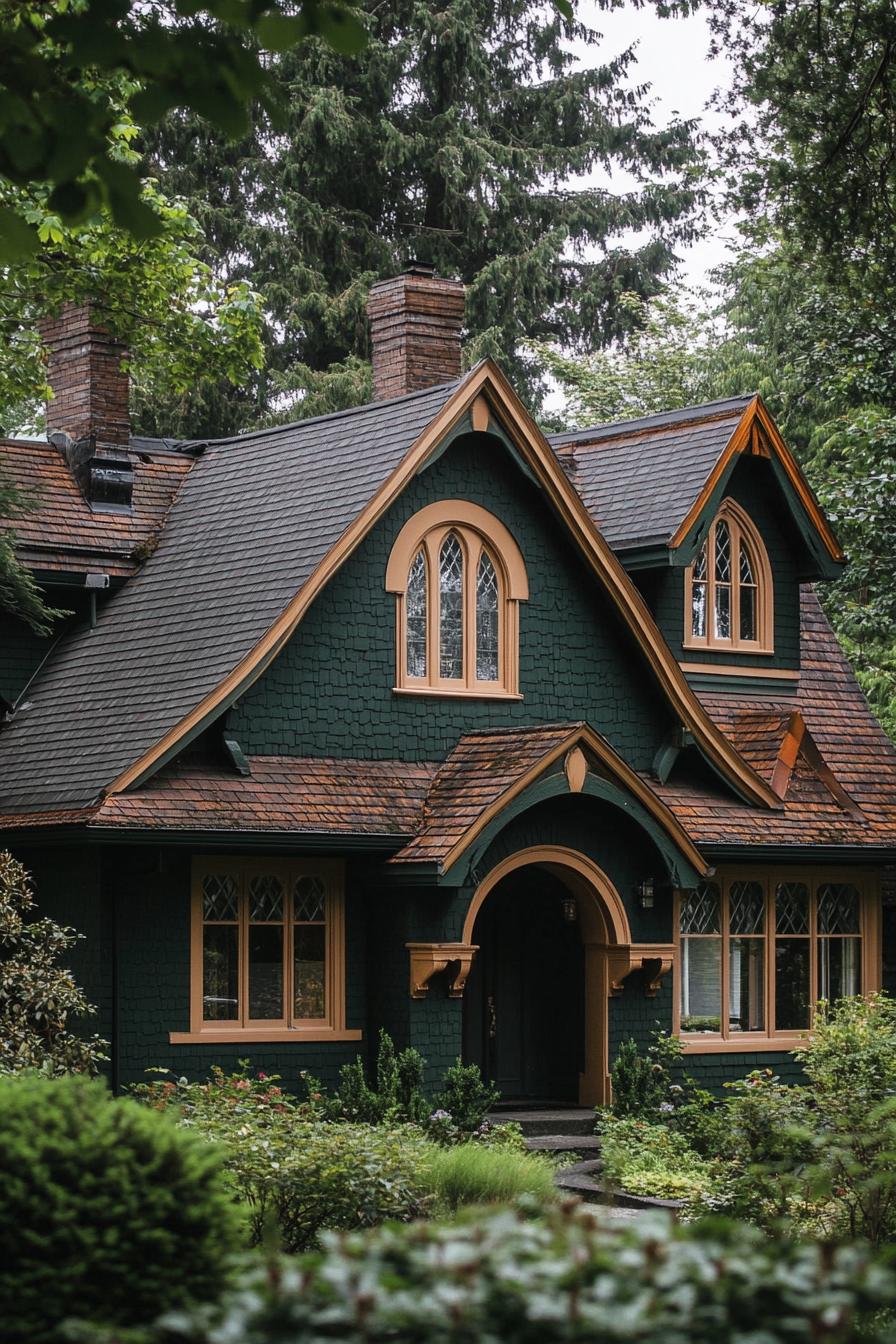 Quaint dark cottage nestled in the woods