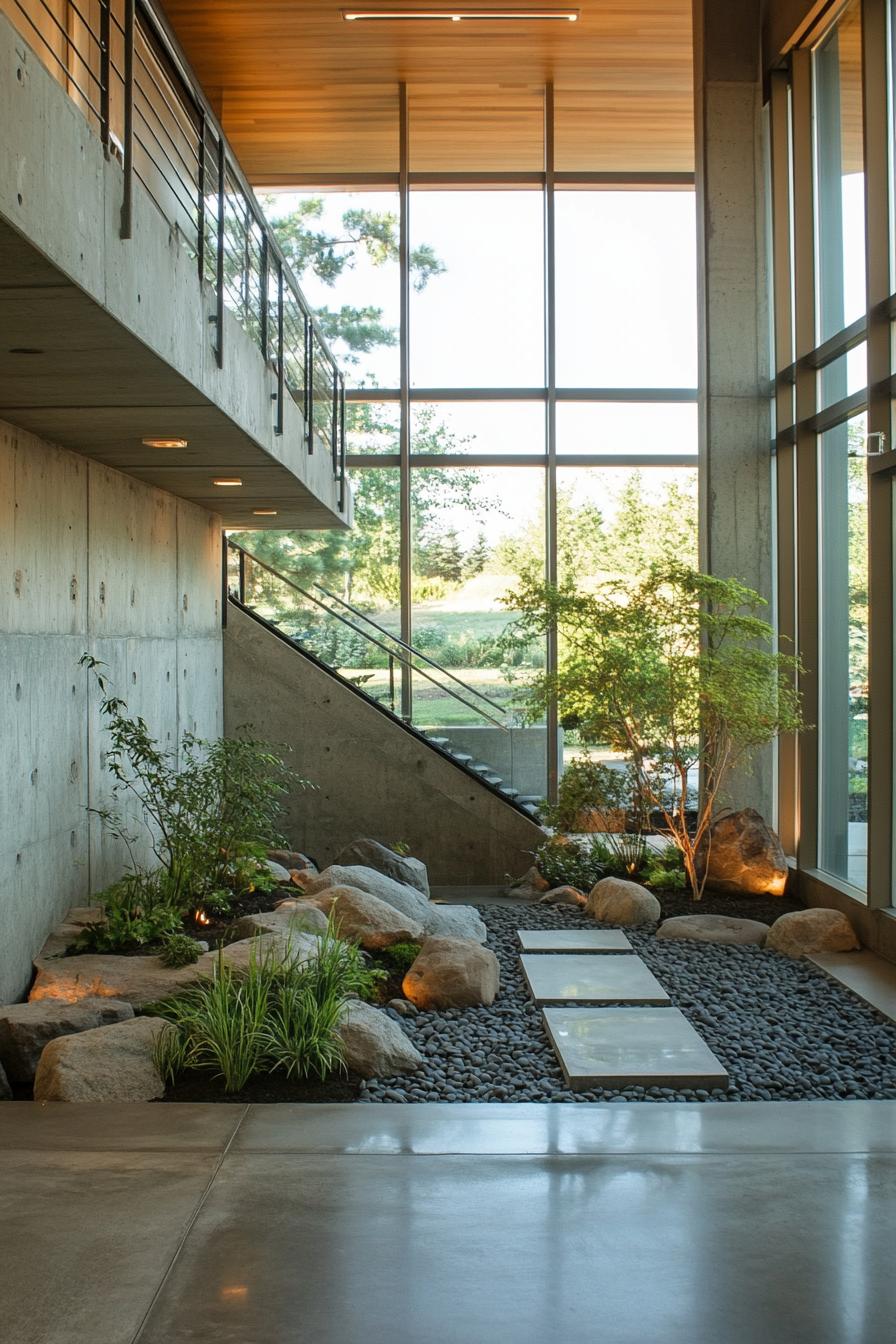 Modern Japanese courtyard with natural elements