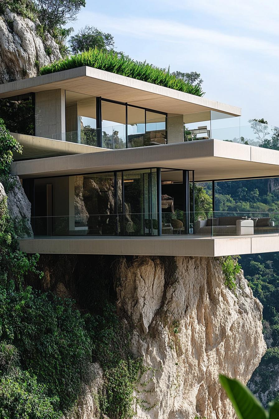 Modern house perched on a steep cliff