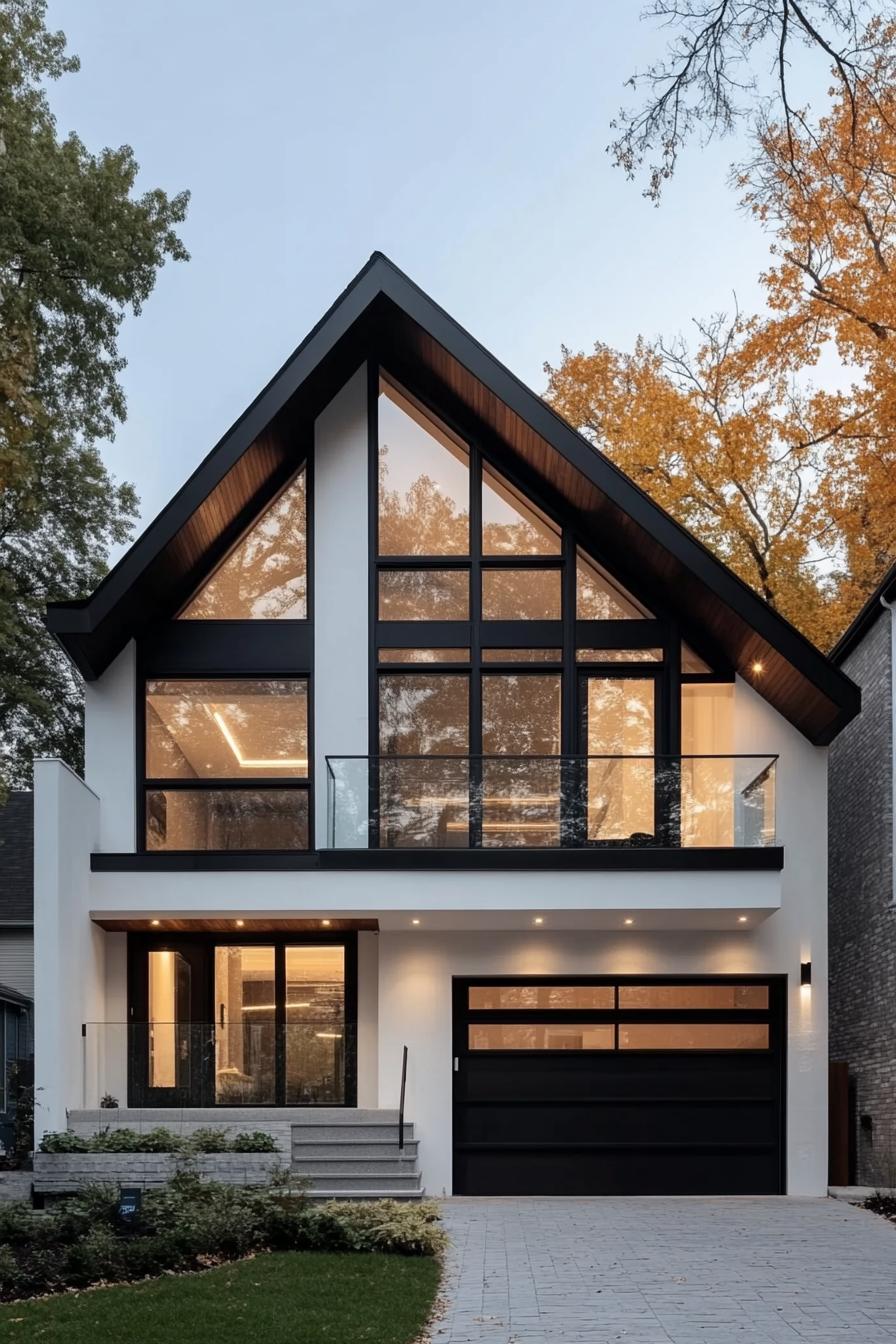 Modern house with large windows and autumn trees