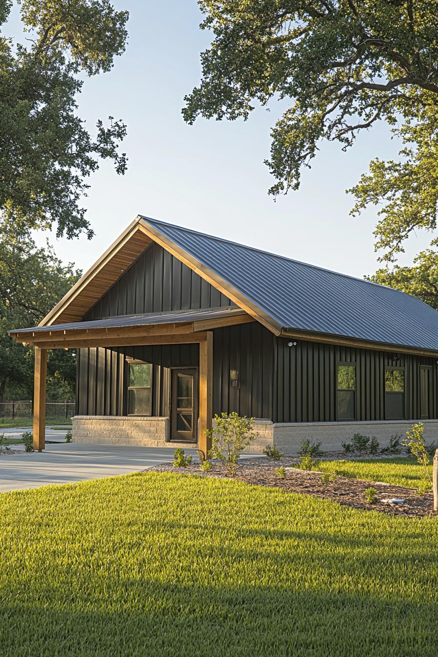 Charming barndominium with metal roof and wooden accents