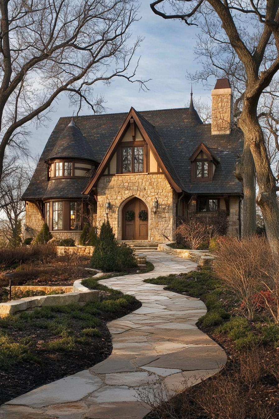 Cozy stone house with a whimsical pathway