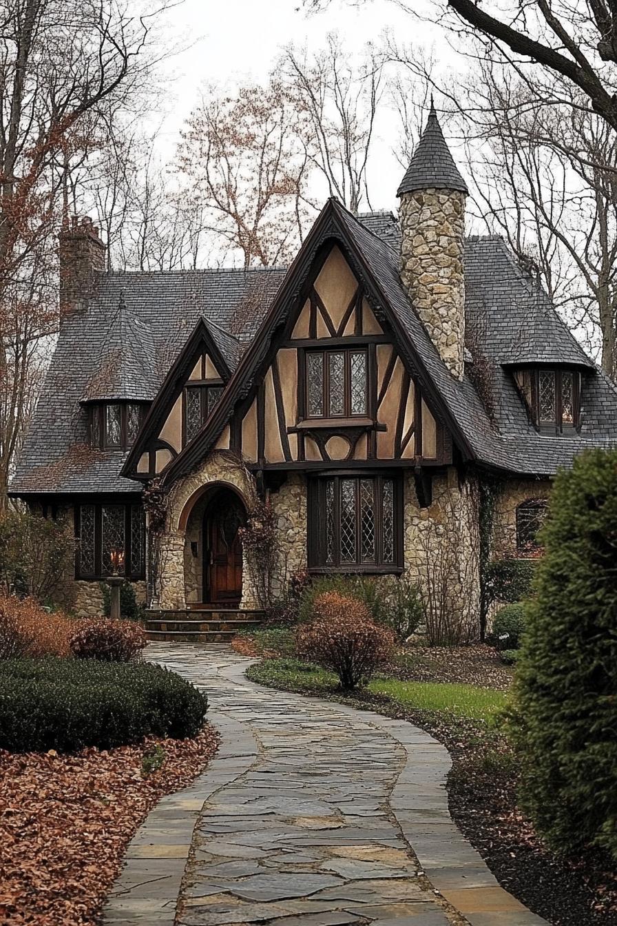 Fairytale-style house with winding stone path