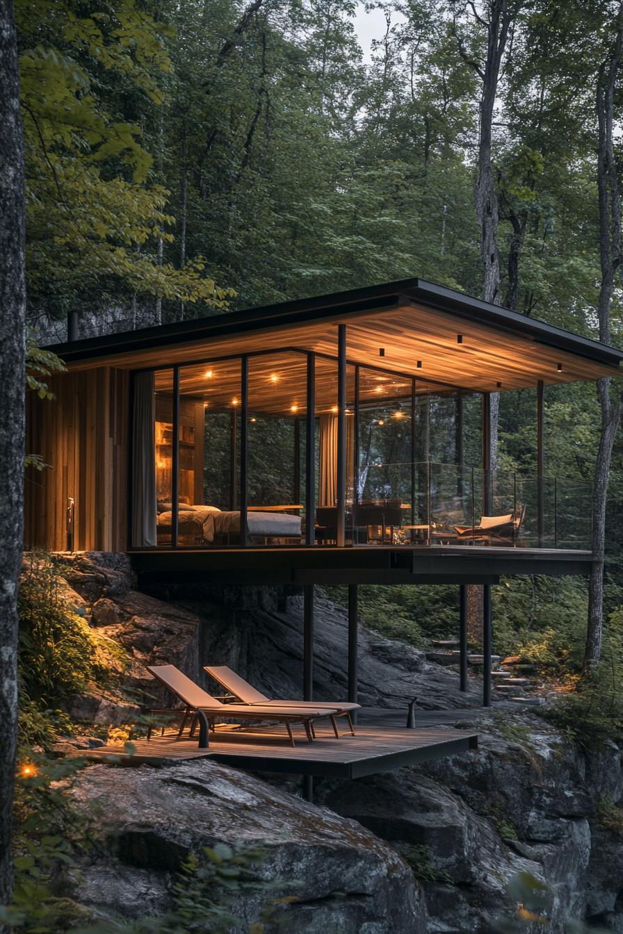 House perched on a rocky hillside surrounded by trees