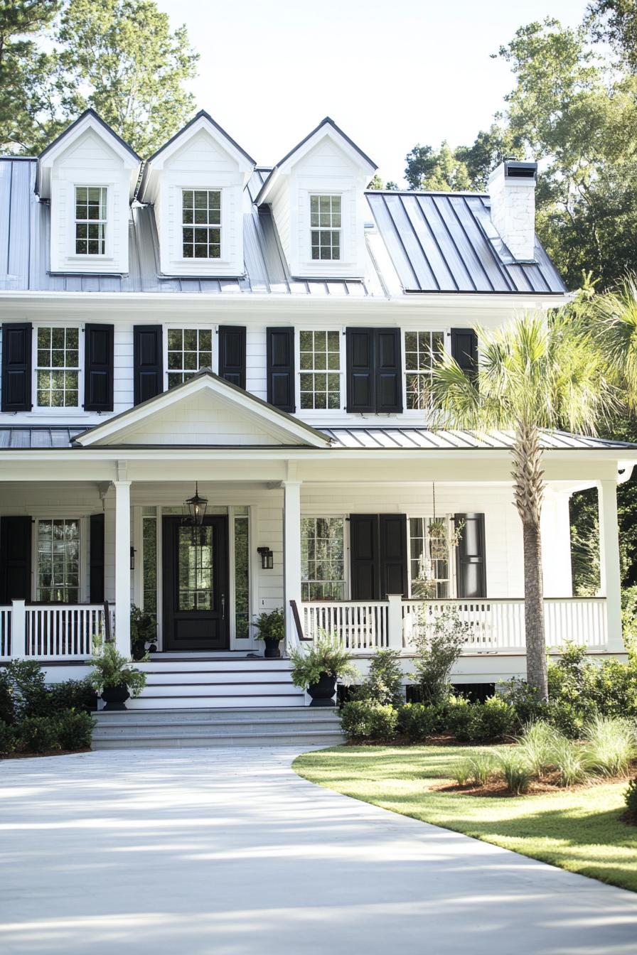 White colonial-style house with black shutters