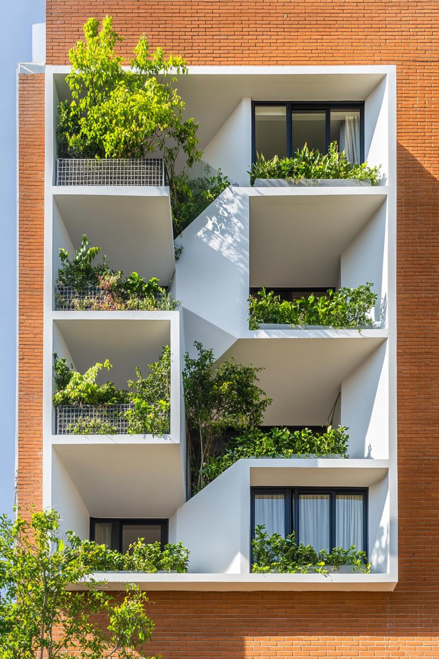 Modern building facade with cube planters