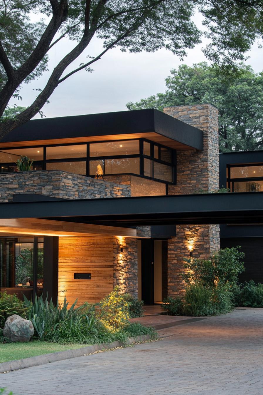 Contemporary house with stone and wood accents