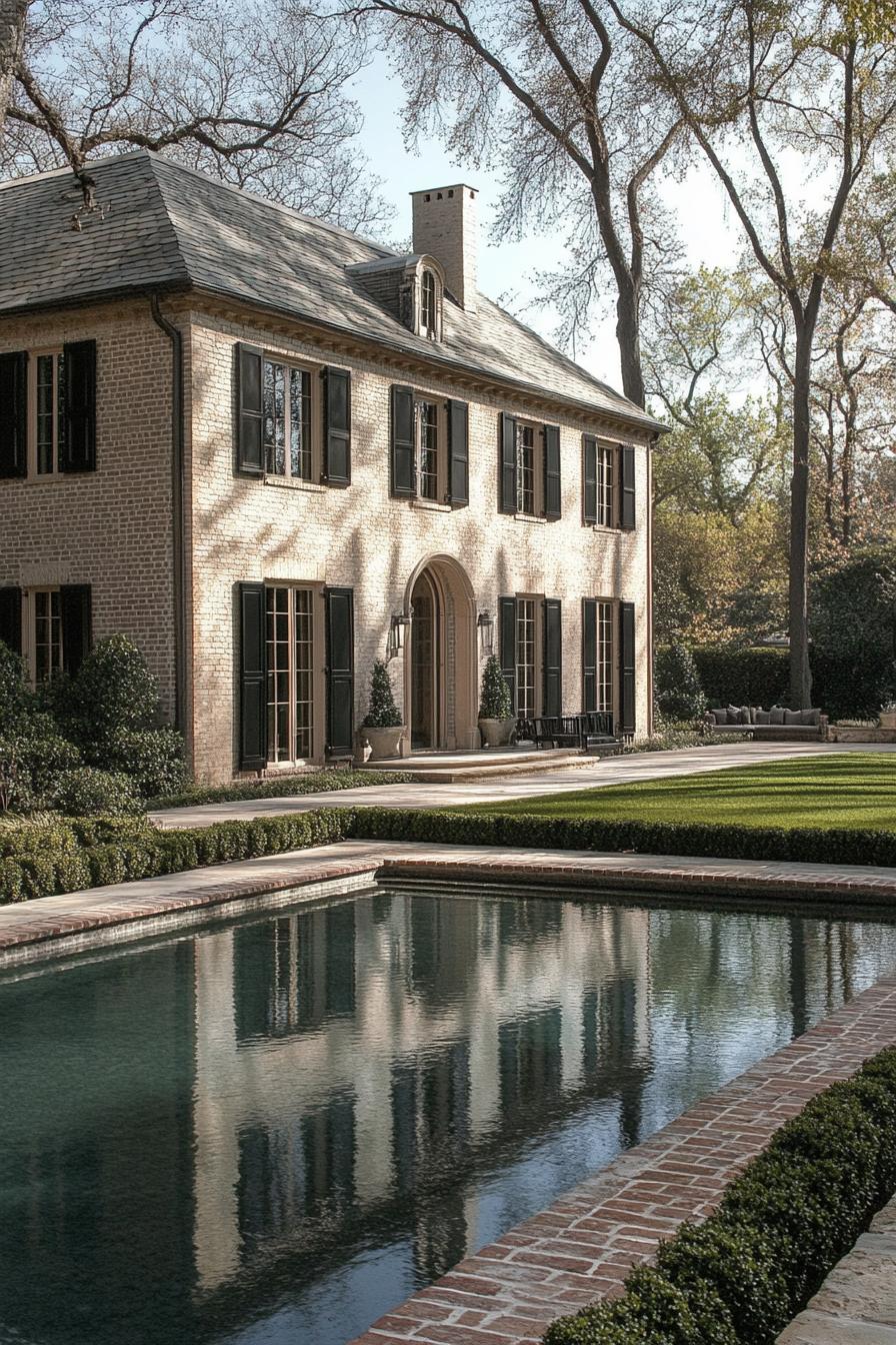 Brick manor with lush garden and tranquil pool