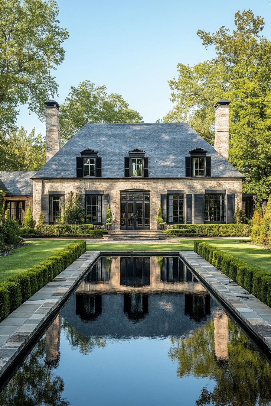 Elegant mansion with a symmetrical garden and reflective pool