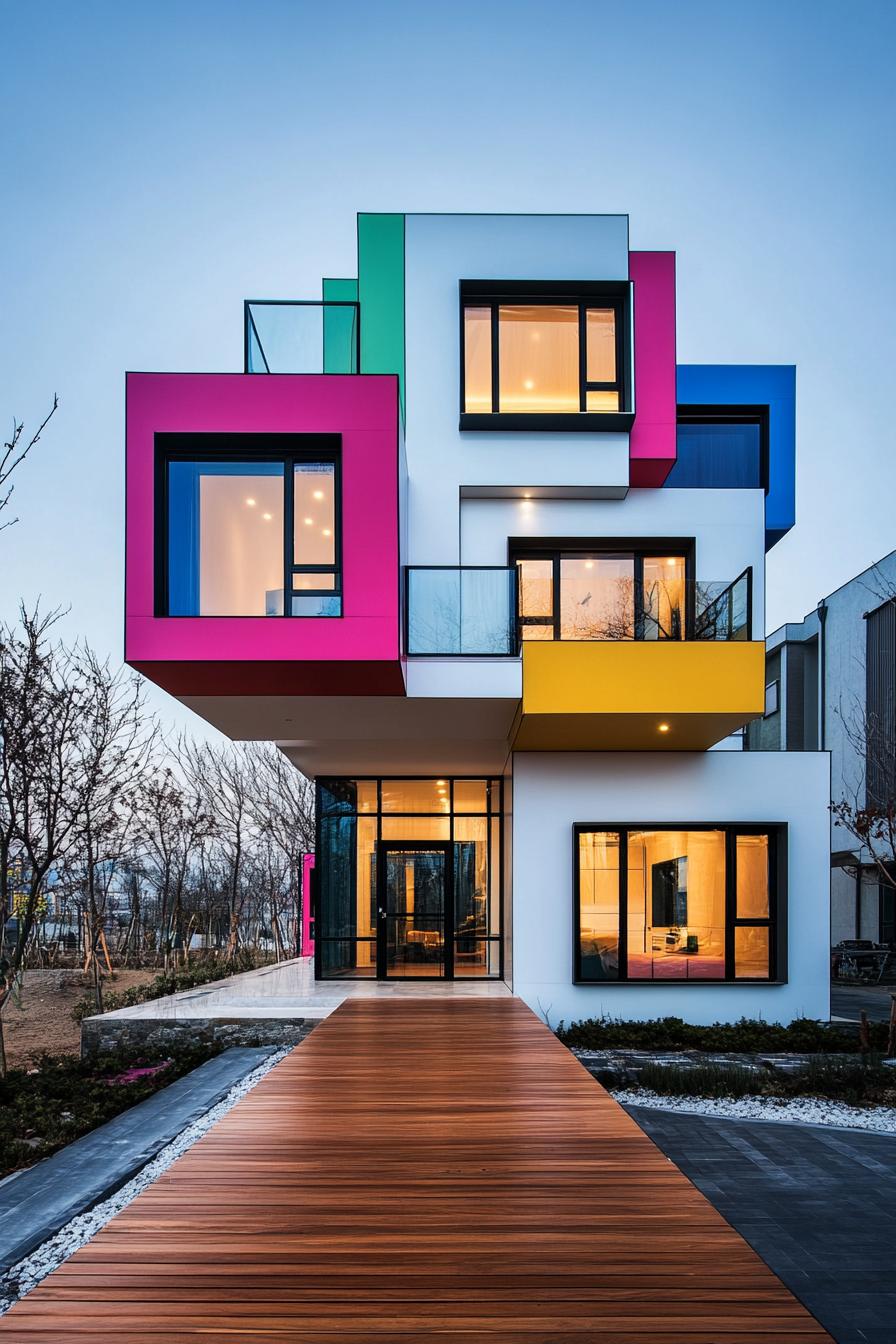 Colorful geometric house with vibrant accents