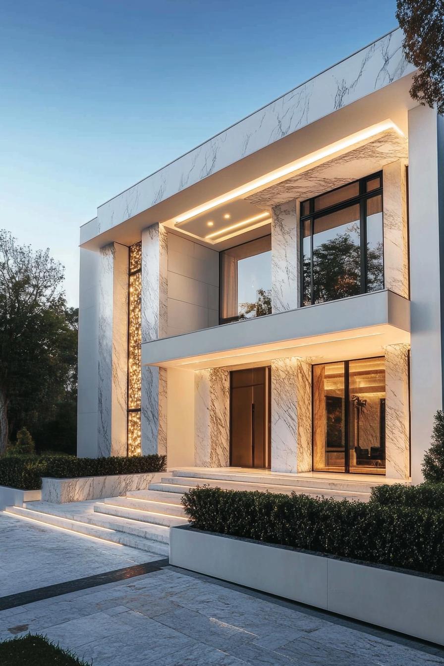 Sleek modern house with marble facade and large windows