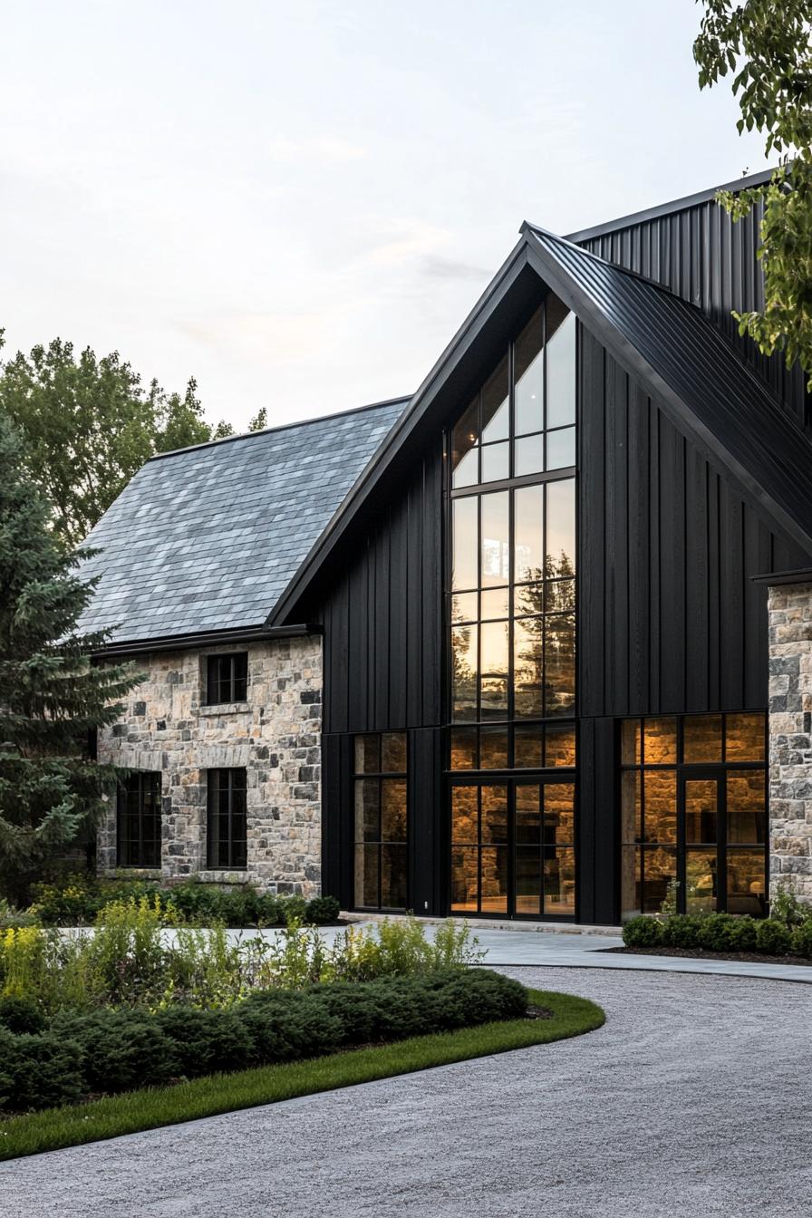 Modern barn with glass and stone façade