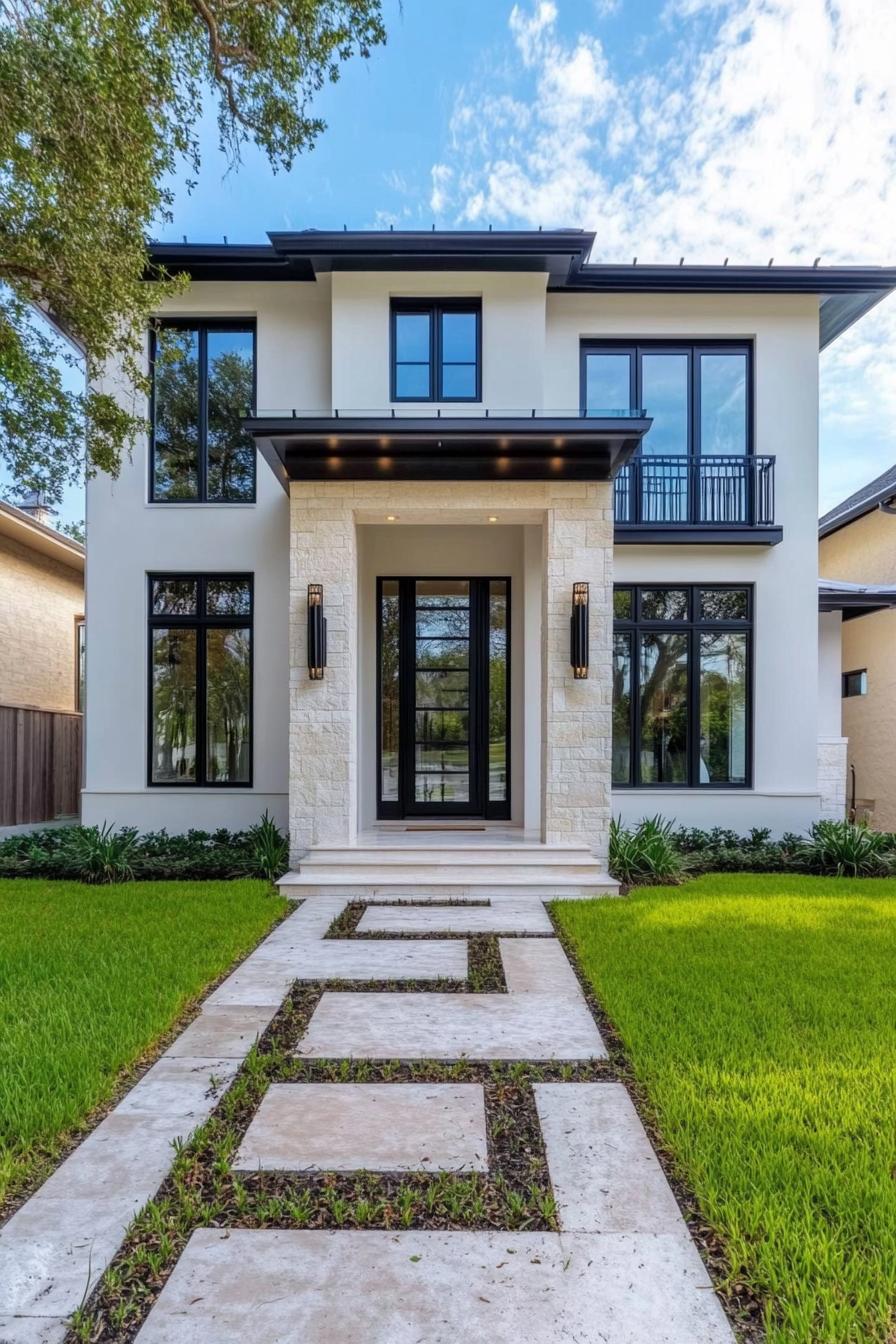 Sleek house with large windows and a modern path