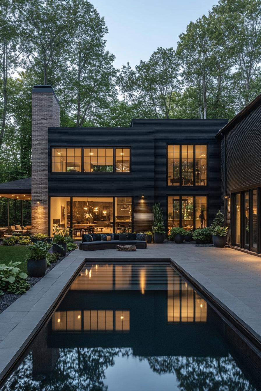 Modern house with large windows overlooking a sleek pool