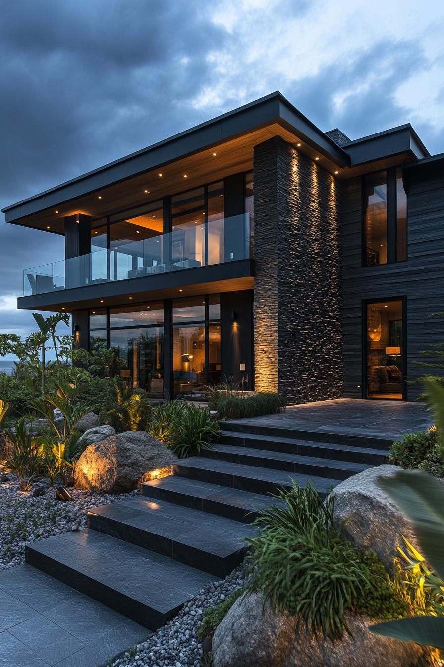 Modern villa with stone and glass elements