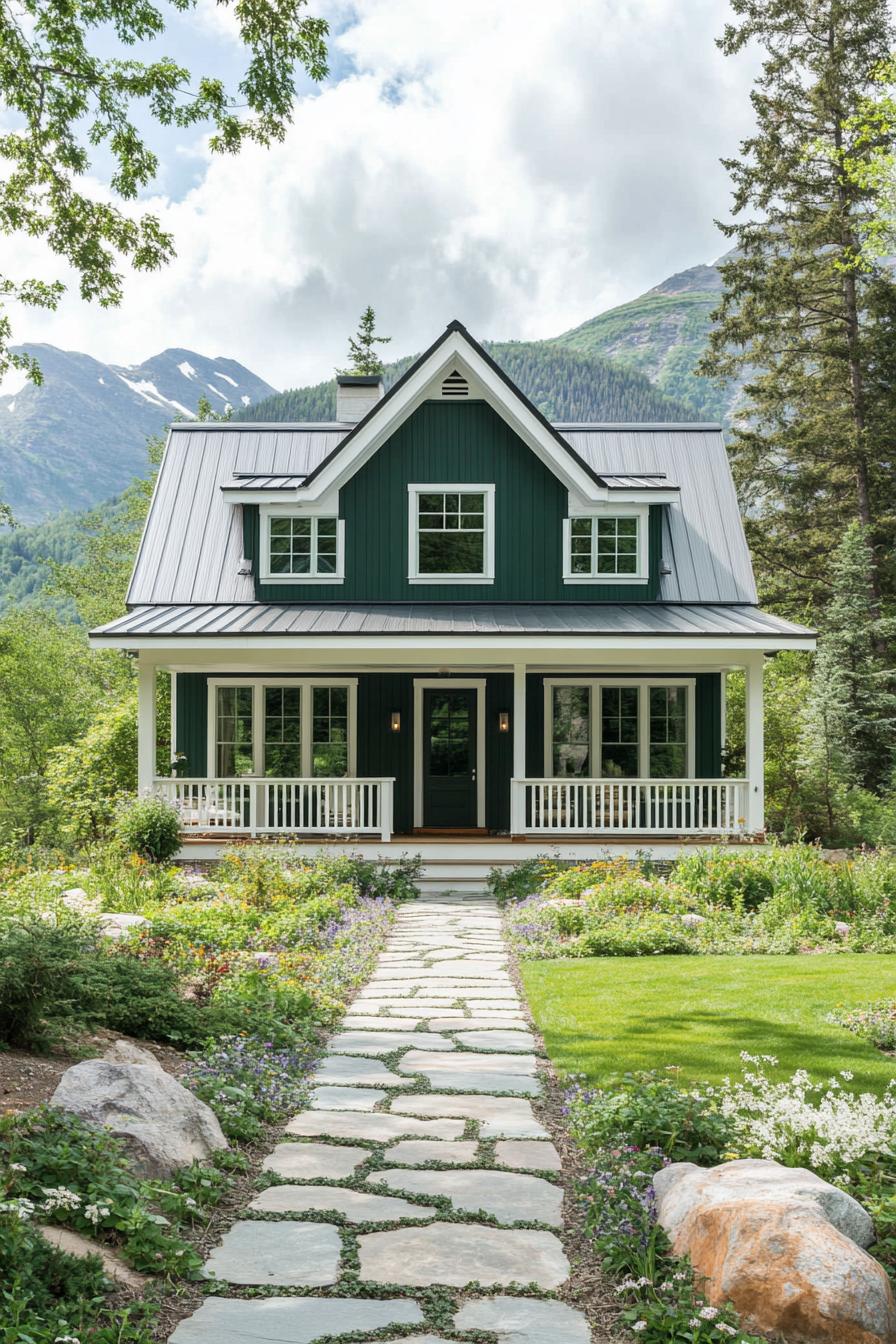 Idyllic mountain farmhouse with stone path