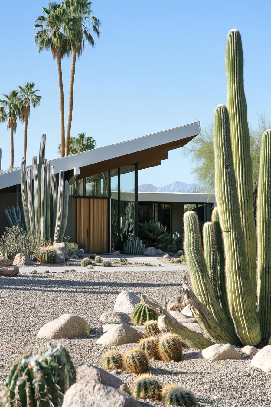 Mid-century modern house with cacti landscaping