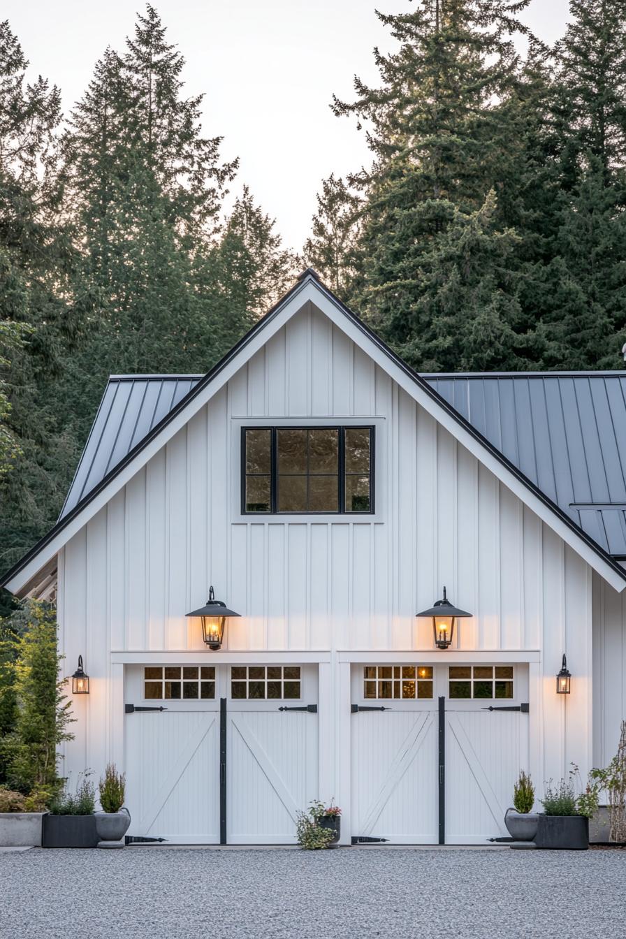 White farmhouse with charming black accents