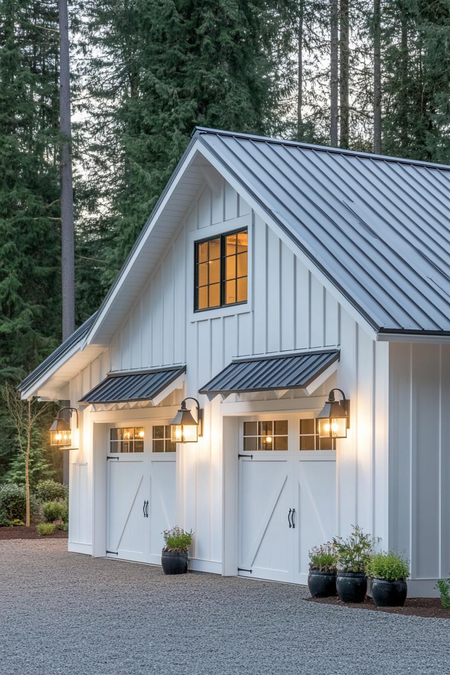 A modern farmhouse with rustic charm in a forest setting