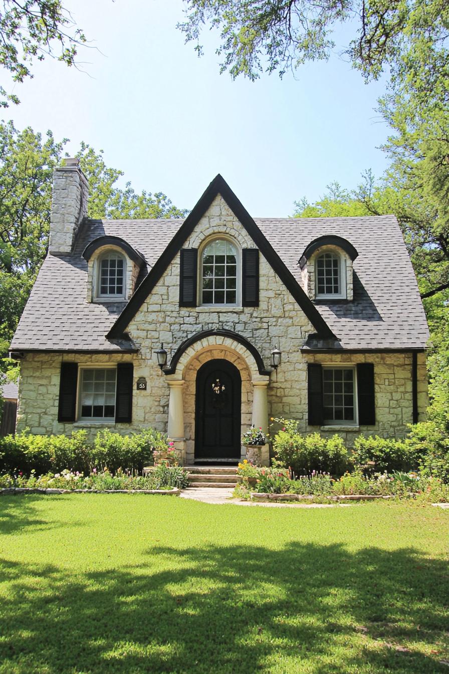 Charming stone cottage with lush greenery