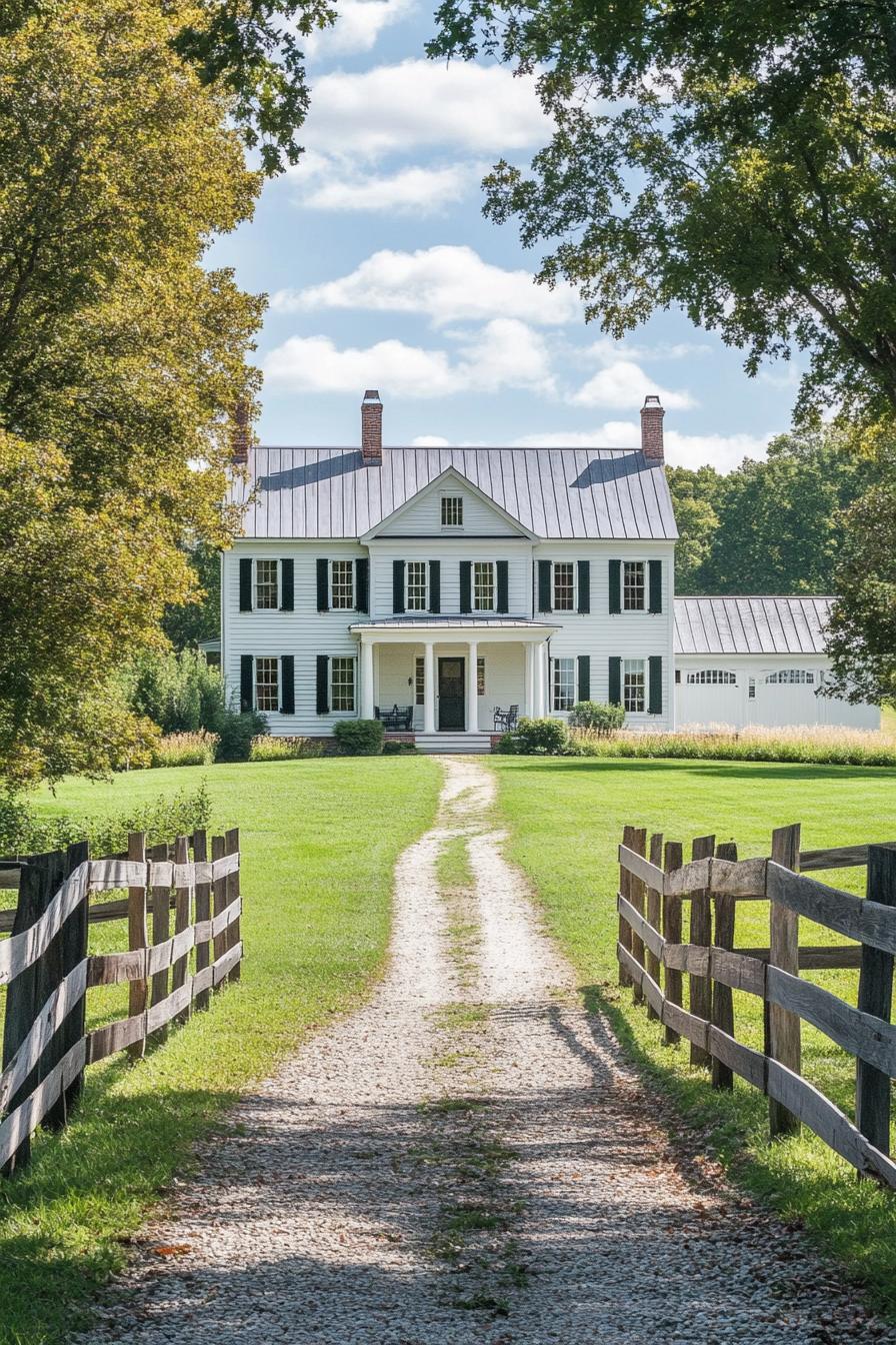 White colonial house with black shutters and front porch