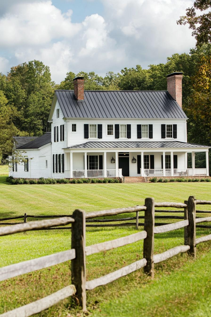 Charming white house with black shutters and large porch