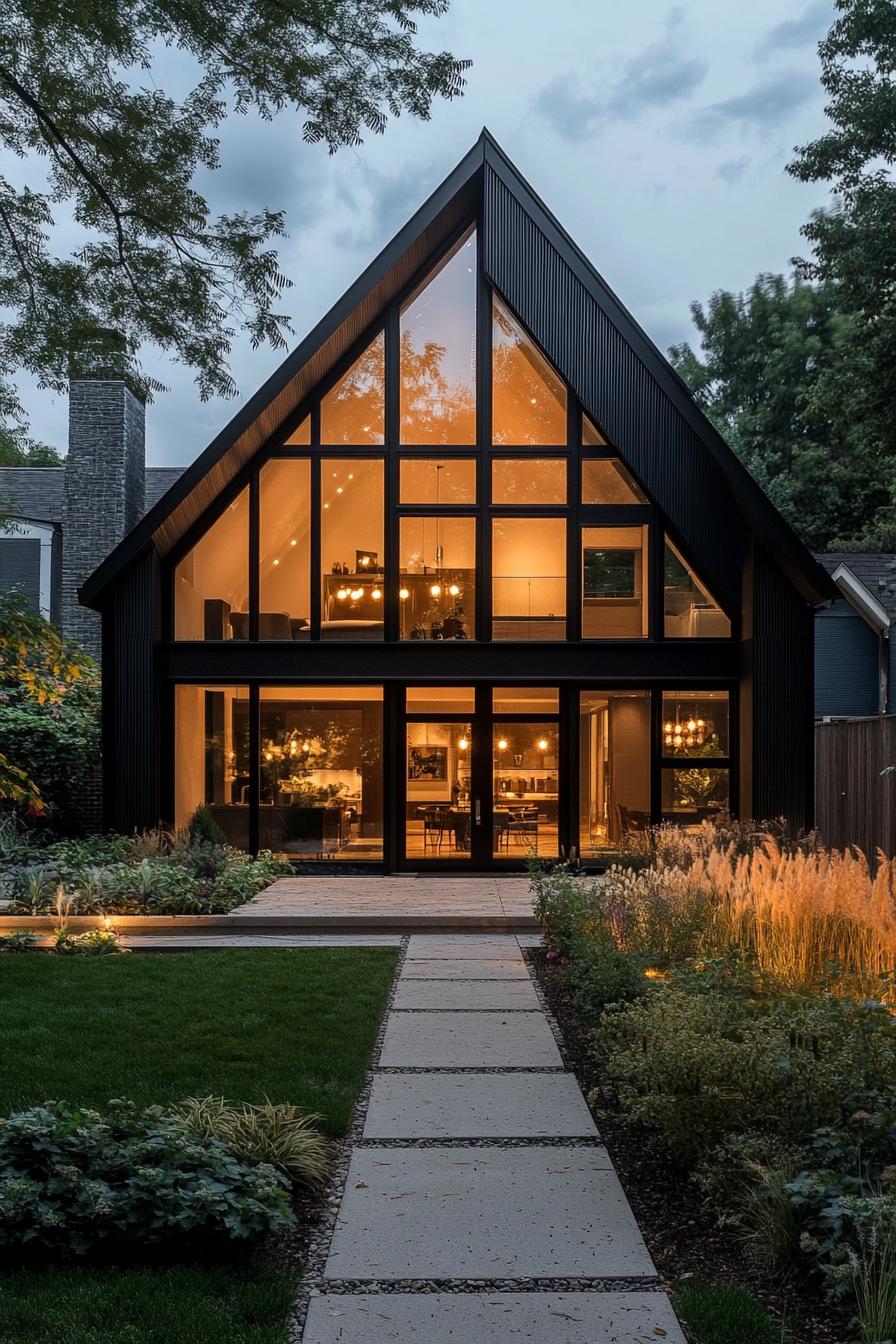 Modern A-frame home with large glass windows