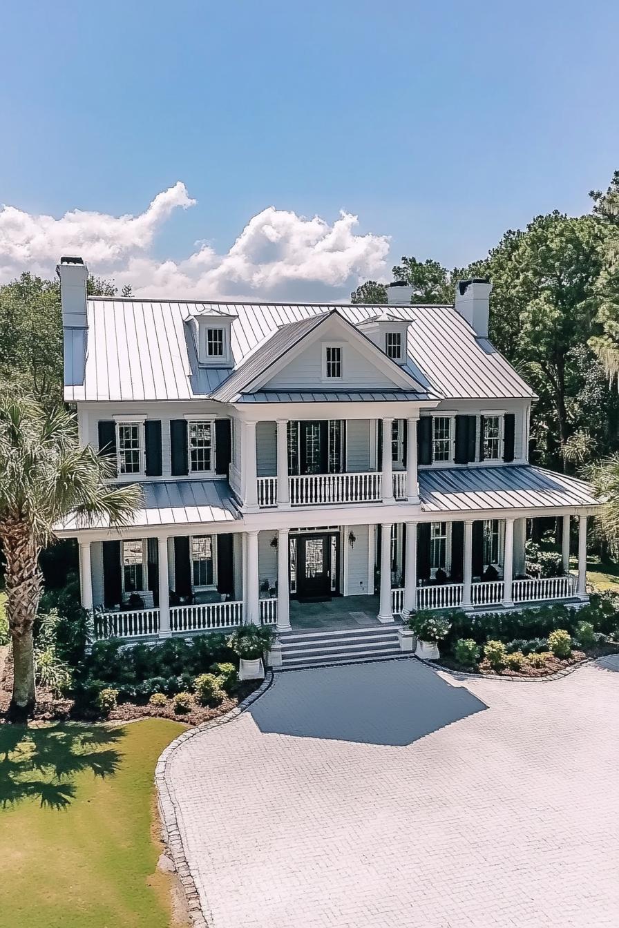 Stately white house with columns and dormers