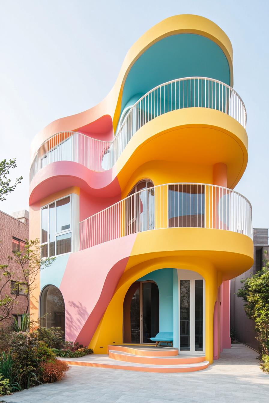 Colorful wavy building exterior with vibrant hues