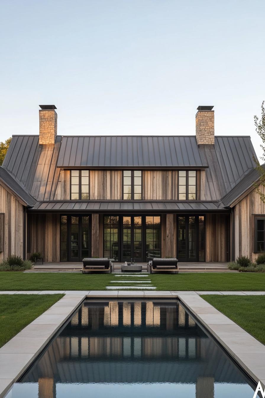 Modern farmhouse with a reflection pool