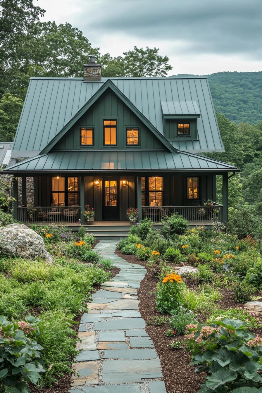 Cozy cabin surrounded by lush greenery